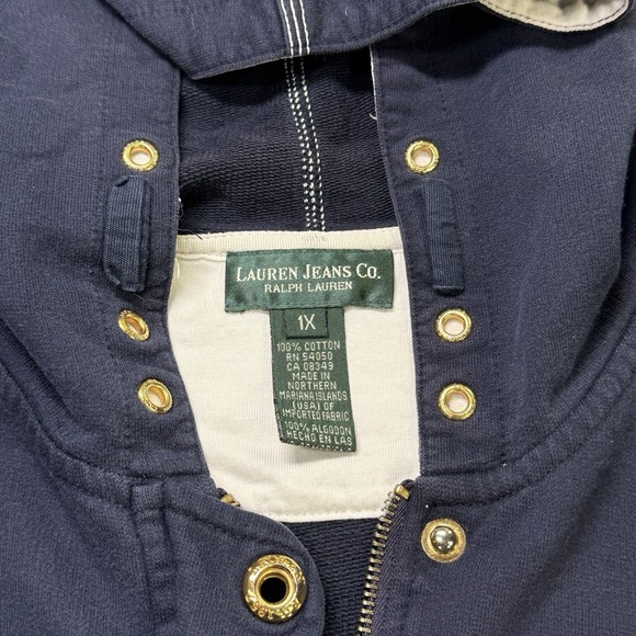 Ralph Lauren Jeans Co RL67 Navy Hooded Jacket 1X‎ Women's Cotton Zip Snap - Picture 9 of 11